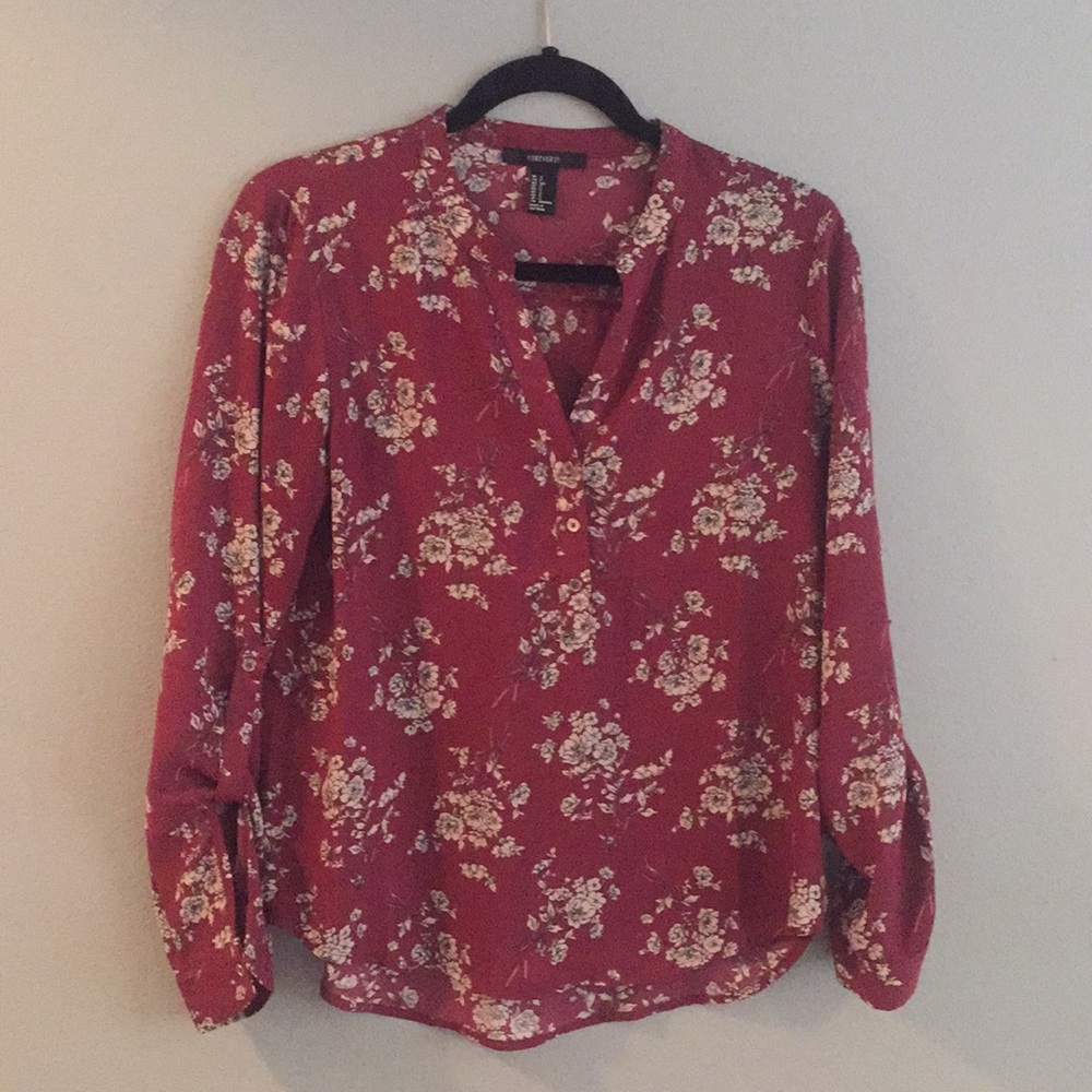 Forever 21 burgundy floral blouse